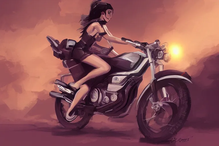 Image similar to a girl is riding a motorbike, digital painting, artstation, the space background,concept art, illustration,