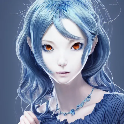 Image similar to the portrait of a blueberry that resembles an absurdly beautiful, graceful, elegant, sophisticated anime girl, an ultrafine hyperdetailed illustration by kim jung gi, irakli nadar, intricate linework, bright colors, octopath traveler, final fantasy, unreal engine 5 highly rendered, global illumination, radiant light, detailed and intricate environment