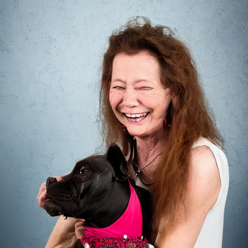 Image similar to worlds ugliest women with her ugly dog, studio photography