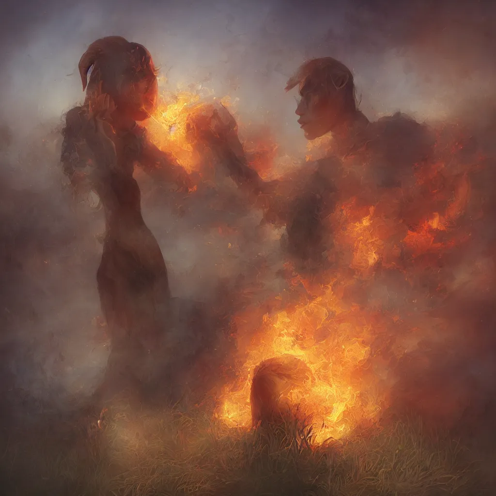 Prompt: only one singular capybara engulfed in flames, wetlands as background, digital oil painting in the style of Tom Bagshaw, Cedric Peyravernay, Peter Mohrbacher