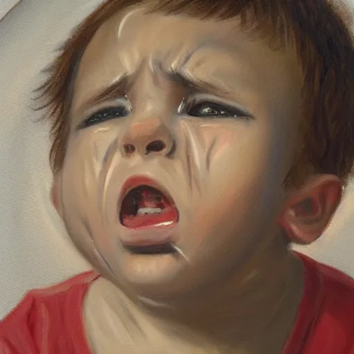 Image similar to old painting of a boy crying