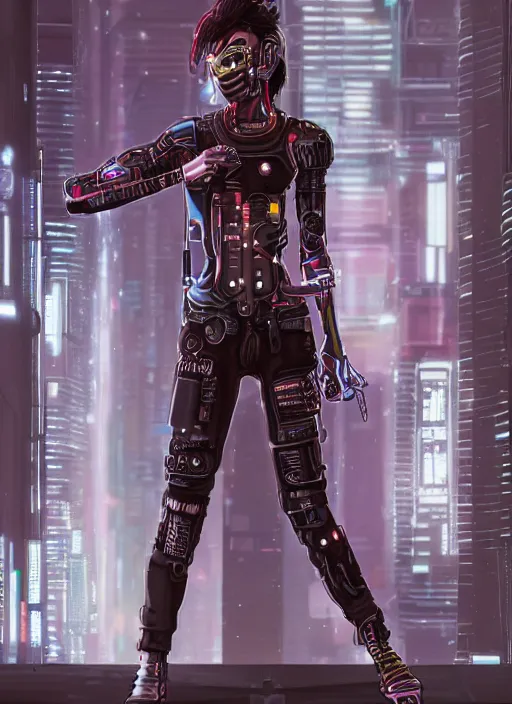 Image similar to full body detailed painting of a cyberpunk female