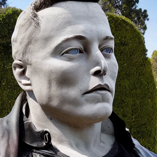 Prompt: A ancient stone bust of Elon Musk is found raising time-travel concerns