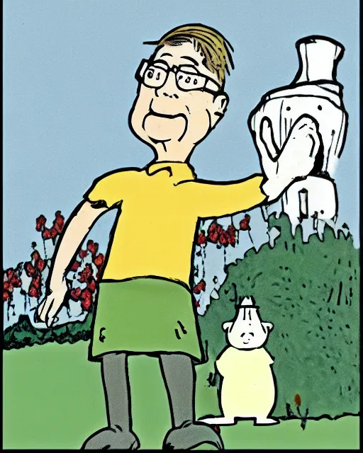 Image similar to Tove Jansson's 'King Of The Hill's Hank Hill in the style of Moomins'