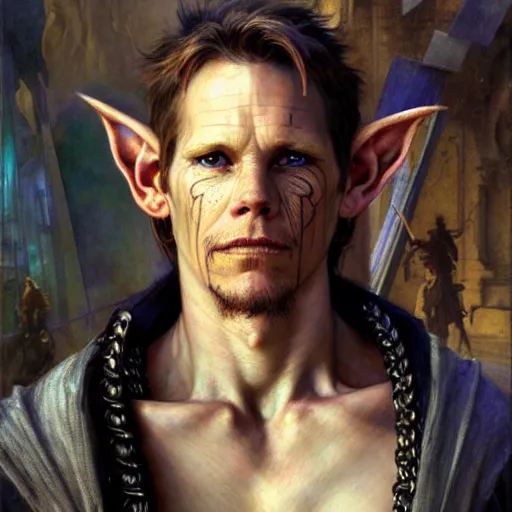 Prompt: highly detailed portrait of a poor thief in the form of a beautiful male elf, d & d. art by donato giancola, eugene delacroix, ruan jia, carl larsson, peter mohrbacher. trending on artstation, intricate details, energetic composition, concept art, illustration, elegant art, global illuminaition, face of kevin bacon