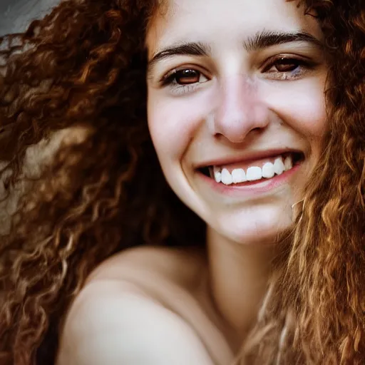 Prompt: color portrait beautiful smiling Italian young woman, by Rosie Matheson, clean, detailed, award winning