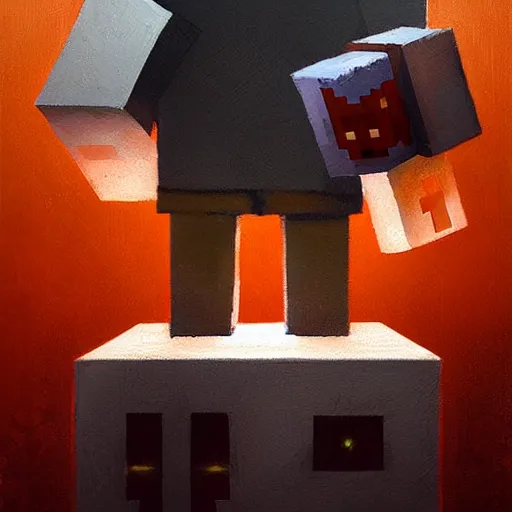 Image similar to greg rutkowski painting of a minecraft ghast