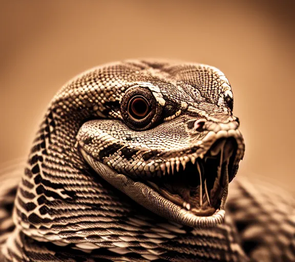 Image similar to a portrait of bearded snake. intricate. lifelike. soft light. sony a 7 r iv 5 5 mm. cinematic post - processing