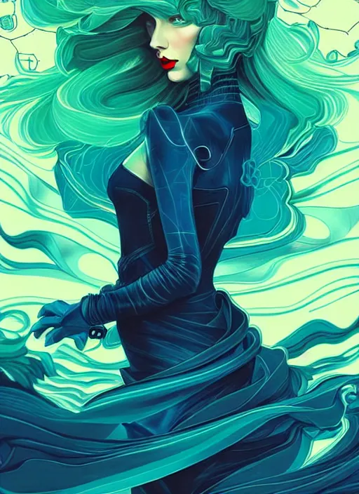 Image similar to style artgerm, joshua middleton, taylor swift with green dress, very long blue hair, swirling water swirling, symmetrical face, symmetrical eyes, steampunk cyberpunk,, cinematic lighting