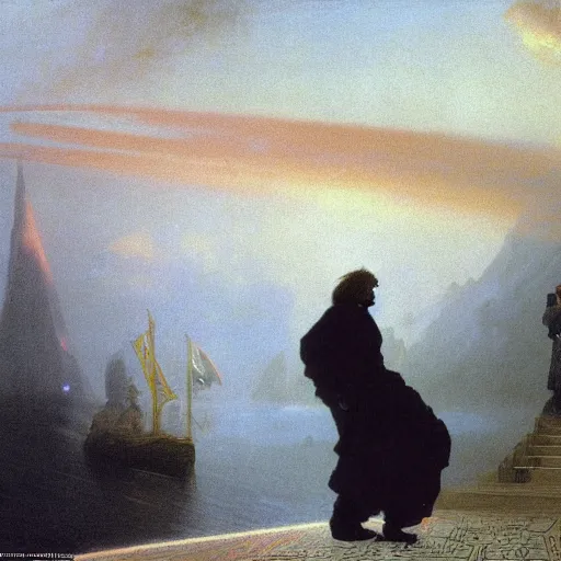 Image similar to putin is a sith lord, by ivan aivazovsky and syd mead and moebius and gaston bussiere and roger dean and pieter claesz and paul delaroche and alma tadema and gerard ter borch, hyperrealistic, volumetric light, octane render