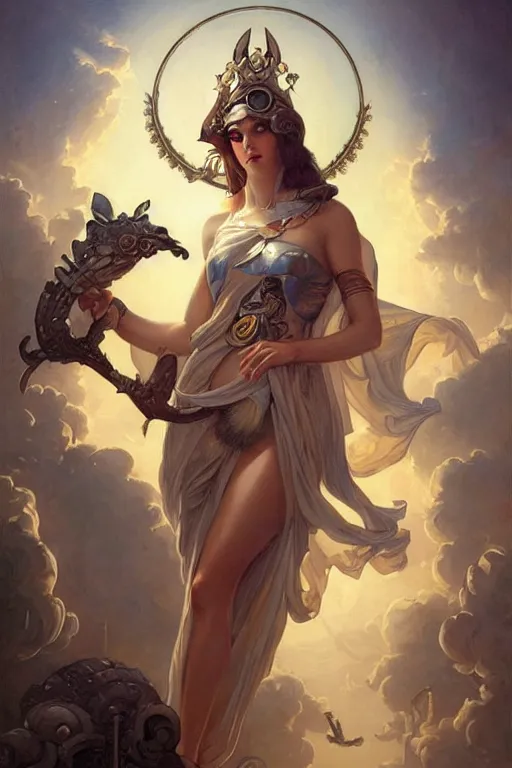 Prompt: Goddess Athena by Peter Mohrbacher in the style of Gaston Bussière, Art Nouveau