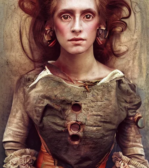 Prompt: portrait_photo_of_a_stunningly beautiful android maiden, 19th century, hyper detailed by Annie Leibovitz, Steve McCurry, David Lazar, Jimmy Nelsson, professional photography