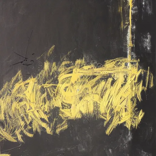 Image similar to large scale chalkboard painting by cy twombly, sparse brush strokes, high resolution art scan, well lit