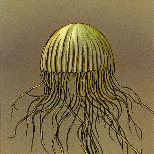 Image similar to a stinging jellyfish, by grant wood