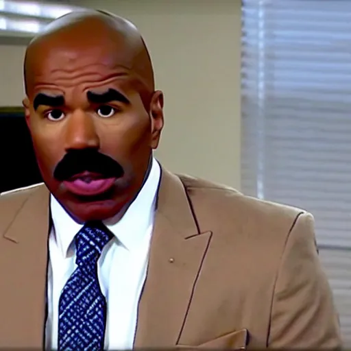 Image similar to a screen still of steve harvey playing dwight in the office