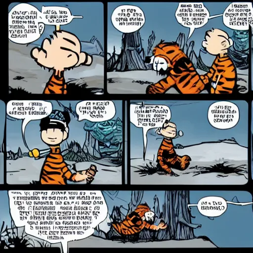 Prompt: calvin and hobbes in the star wars universe