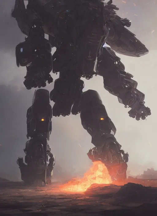 Image similar to a photorealistic dramatic hyperrealistic render of a mecha armored fire golem by wlop, greg rutkowski, alphonse mucha, beautiful dynamic dramatic dark moody lighting, shadows, cinematic atmosphere, artstation, concept design art, octane render, 8 k