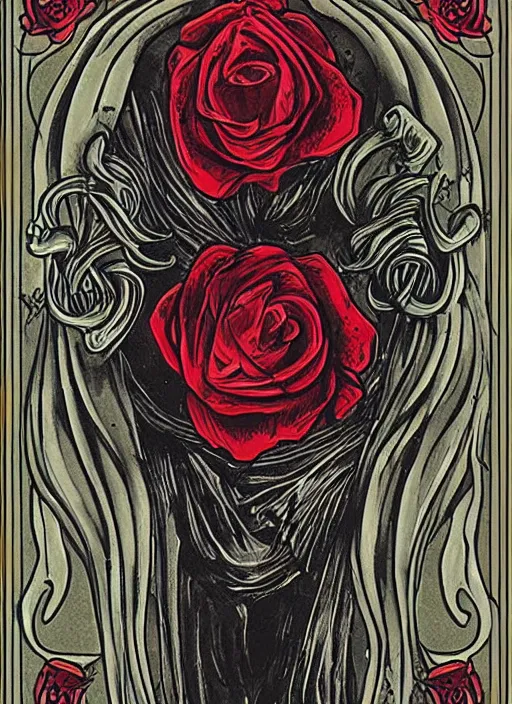 Image similar to tarot card :: horror :: vampire :: blood and roses :: by deiv calviz and bossmonsterbani