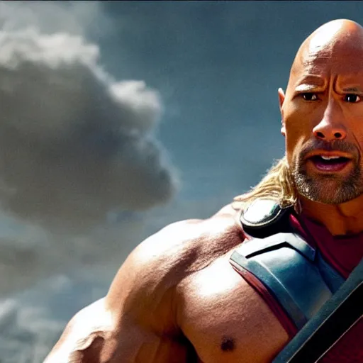 Prompt: dwayne the rock johnson as thor