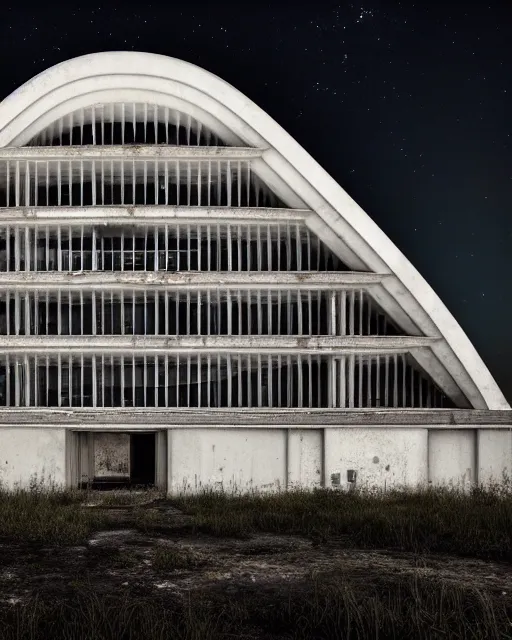 Image similar to a beautiful photorealistic highly detailed abandoned unfinished building urbex home exterior by santiago calatrava, cosmic at night universe neon noir azeroth biopunk, archdaily, wallpaper, highly detailed, trending on artstation.