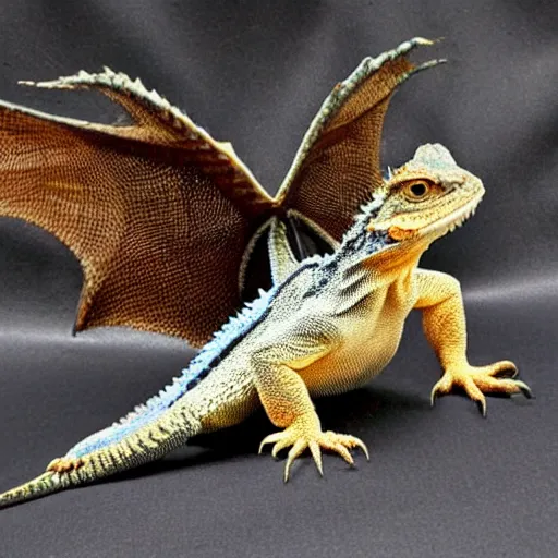 Prompt: a bearded dragon inspired dragon with wings in providence, rhode island
