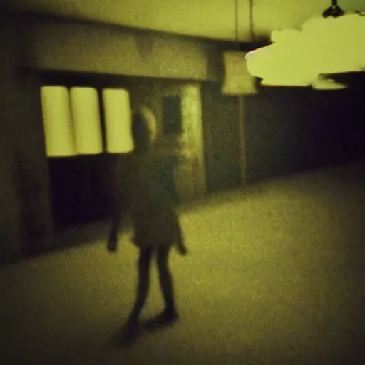 Image similar to insane nightmare, no light, everything is blurred, creepy shadows, obsessed woman, very poor quality of photography, 2 mpx quality, grainy picture