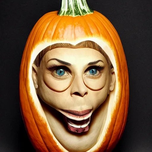 Image similar to a [ gourd ] carved shaped to look like ( amber heard ) face hybrid intercross