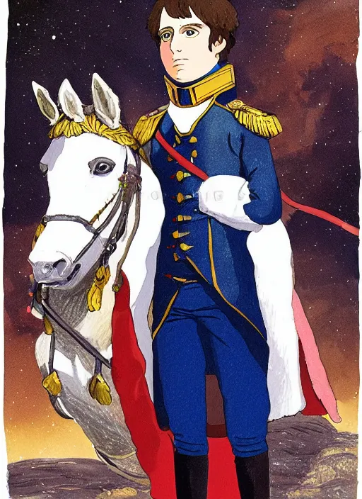 Image similar to napoleon bonaparte painting in studio ghibli style