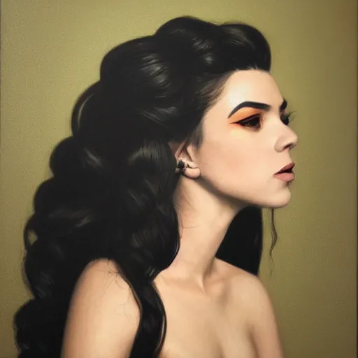 Image similar to a face portrait of marina diamandis, fantasy setting, stone face, dim colors, soft lighting, atmospheric, cinematic, moody, in the style of diego koi, gina heyer, luiz escanuela, art by alyssa monk, hyperrealism, rule of thirds, golden ratio, oil on canvas