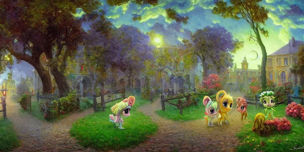 Image similar to 3 d littlest pet shop horse, spooky, graves, stars, crypt, flowers, storm, blues, greens, teals, master painter and art style of noel coypel, art of emile eisman - semenowsky, art of edouard bisson