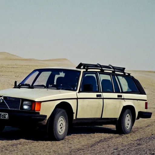 Image similar to 1982 Volvo 245 Wagon in Mad Max Fury Road, movie still, 8k