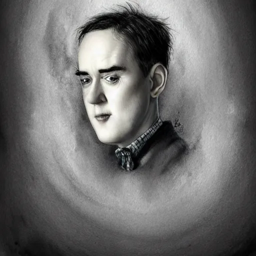 Prompt: stan laurel character portrait, lean face, cinematic lighting, glowing grey eyes, hyper - detailed, 4 k, high resolution, in the style of charlie bowater, tom bagshaw, single face, symmetrical, headshot photograph, insanely detailed and intricate, beautiful, elegant, watercolor, cinematic, portrait, raphaelite, headroom, pierre - auguste renoir