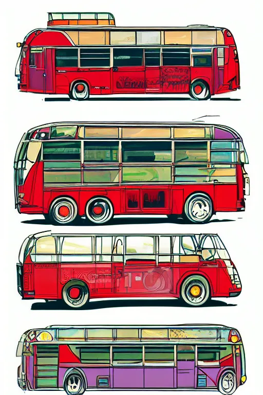 Prompt: bus flat vector vibrant colors illustration by jean baptiste monge trending on artstation