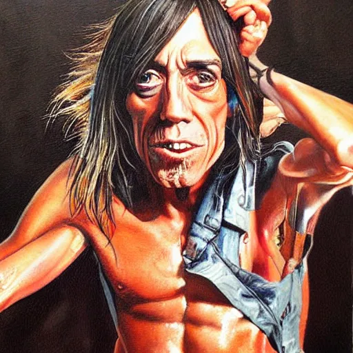 Prompt: Detailed painting of Iggy Pop by Simon Bisley