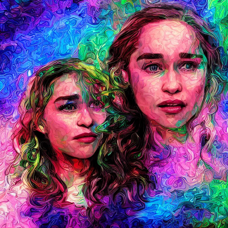 Image similar to Emilia Clarke, beautiful digital art, trippy rainbow art