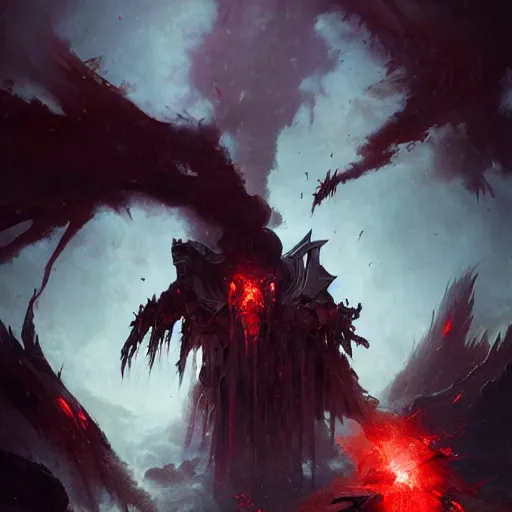 Prompt: tears of blood and space fall into the abyss of demons and hells, Greg Rutkowski