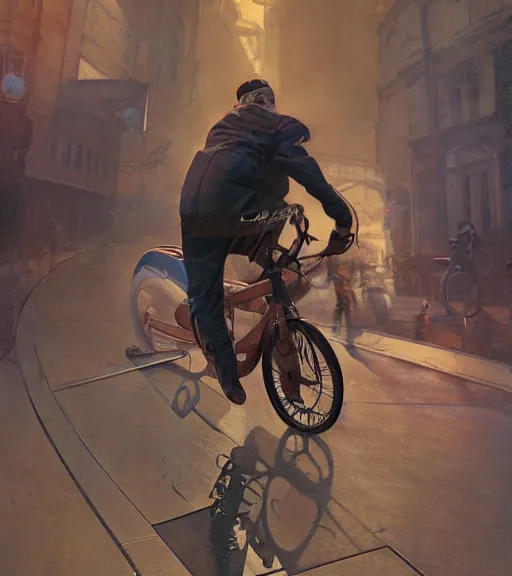 Prompt: Ben Shapiro riding a bike, sigma male, accurately portrayed, portrait art by alphonse mucha and greg rutkowski, highly detailed, digital painting, concept art, illustration, dim lighting with twilight rays of sunlight, trending on artstation, very detailed, smooth, sharp focus, octane render, close up