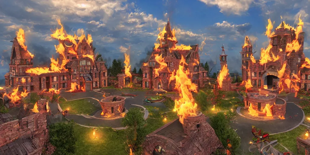 Image similar to fire castle ultrarealism