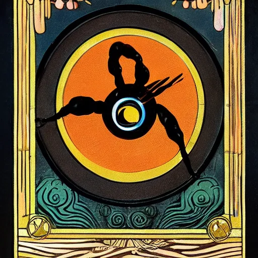 Image similar to a bloody ritual spell with a bumblebee at the middle of a bullseye of salt, art nouveau