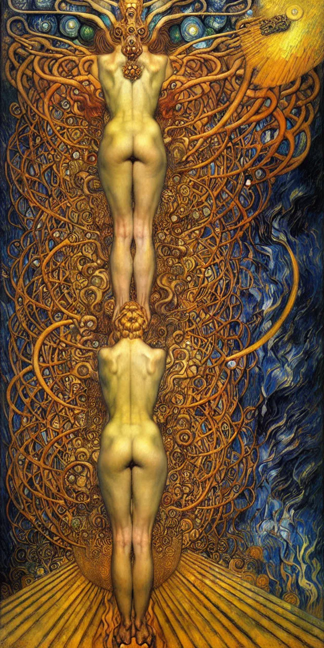 Image similar to Divine Chaos Engine by Karol Bak, Jean Delville, William Blake, Gustav Klimt, and Vincent Van Gogh, symbolist, visionary