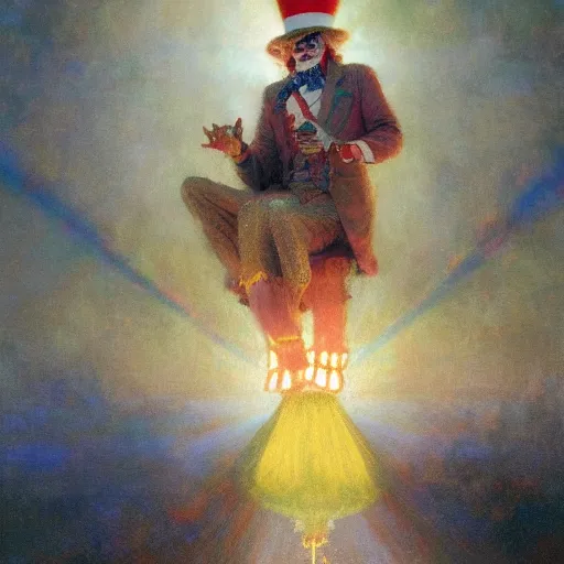 Image similar to uncle sam as a clown, radiant light, caustics, heroic, bright iridescent light, by gaston bussiere, bayard wu, greg rutkowski, maxim verehin