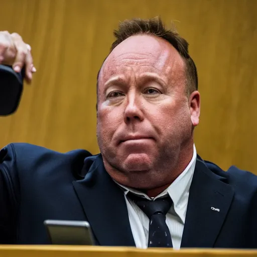 Image similar to Alex Jones desperately reaching for his out of reach phone in the courtroom, [EOS 5DS R, ISO100, f/8, 1/125, 84mm, RAW, sharpen, unblur]