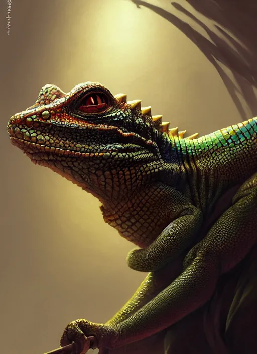 Image similar to happy lizard with kimono, subsurface scattering, by jesper ejsing, justin gerard, tomasz alen kopera, cgsociety and fenghua zhong, highly detailed, rim light, cinematic lighting, illustration, art, octane render, very coherent, cinematic, hyper realism, high detail, octane render, 8 k