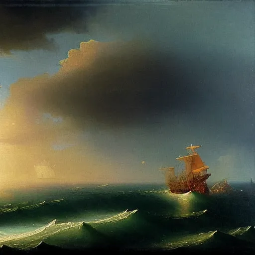 Prompt: an anatomy of oceans, in the style of ivan aivazovsky, oil on canvas, the louvre