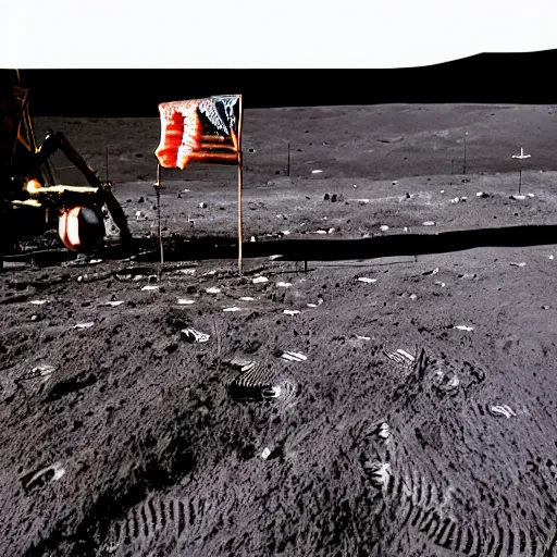 Image similar to photograph of a cowboy planting the american flag on the moon