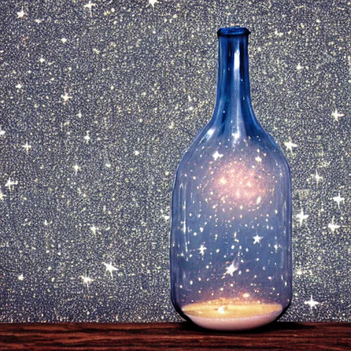 Prompt: pouring stars out from a glass milk bottle