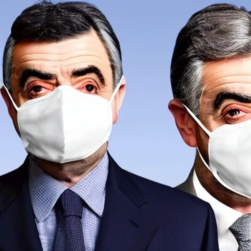 Image similar to rowan atkinson with kn 9 5 face mask