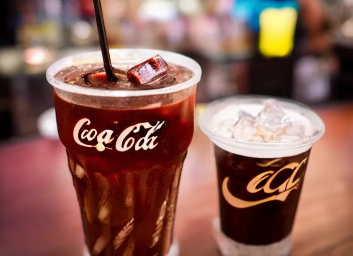 Prompt: dslr food photograph of iced coke 8 5 mm f 1. 8