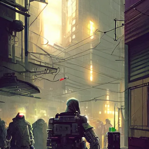 Prompt: credible national security threat handing the viewer an envelope, detailed digital illustration by greg rutkowski, cyberpunk back alley, nighttime