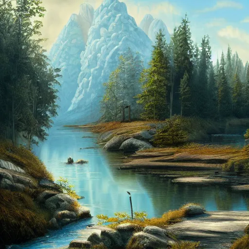 Prompt: painting of a landscape that you usually find in restrooms, cheap hotels or pizzerias, bought on aliexpress, definitely not trending on artstation, highly detailed anyway, 4 k